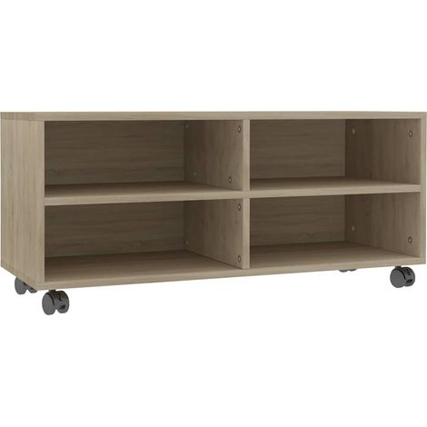 vidaXL Mueble de TV ruedas madera contrachapada color roble 90x35x35cm (1/2)