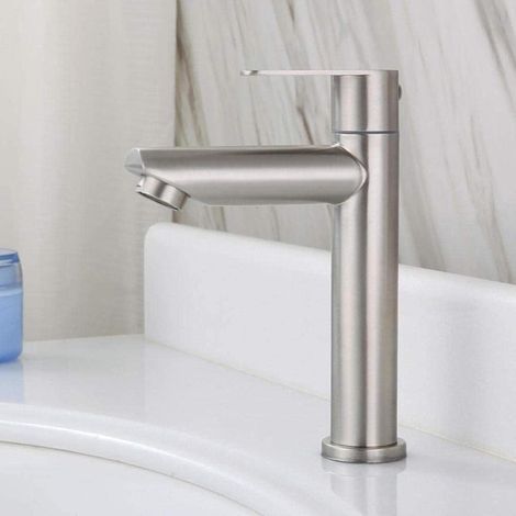 Robinet de lavabo en acier inoxydable Robinet de salle de bain Robinet de cuisine Robinet d'évier de cuisine robinet froid simple (1/4)