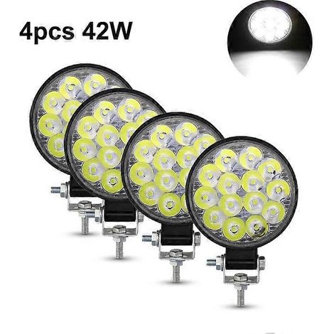 Barre lumineuse LED Nlpearl pour voiture, projecteur, barre LED tout-terrain 12V/24V pour camions, 4x4, SUV, quads, feux antibrouillard LED (4 pièces, 42W). (1/5)