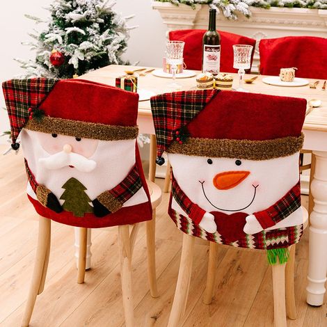 Housses de chaise de Noël, lot de 2 housses de chaise de Noël Housses de chaise de Noël pour décorations de dîner, (1/5)