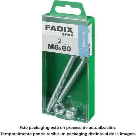 Caja de 2 unidades de tornillo métrico con cabeza hexagonal y tuerca en cinc M 8x80mm Fadix (1/3)