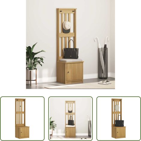 vidaXL Banc d'entrée - Portemanteau SANDNES 45x40x159,5 cm bois massif pin (1/5)