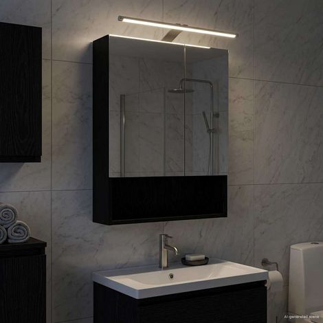 vidaXL Mobiletto per specchio da bagno Rovere Nero 50 x 14,5 x 70 cm