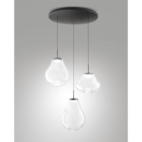Lampada a Sospensione Deva Ø500mm 42W LED 4530lm CCT 2700K/3000K/4000K Dimmerabile Struttura Metallo e Vetro Borosilicato Trasparente - Deva