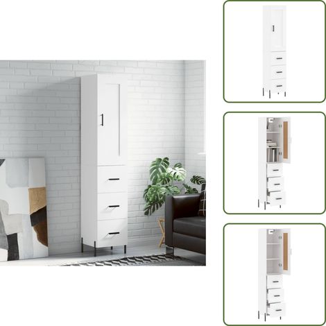 Buffet haut Blanc 34,5x34x180 cm Bois d'ingénierie - Buffet Design Moderne - Meuble Rangement - Armoire Blanche - Commode Élégante - Mobilier Salon (1/5)