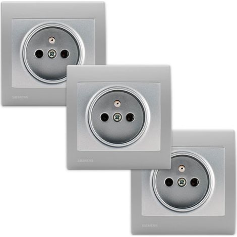 SIEMENS Lot de 3 Prises 2P+T Silver Delta Iris + Plaques basic Silver