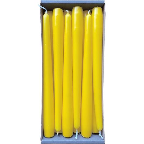 Bougie Conique - Lot de 12 - Cire de qualité - Combustion propre - Pour décoration intérieure - Jaune 2,3x25 cm