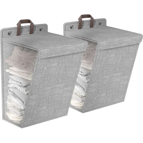 Cesto portabiancheria pieghevole in 2 pezzi, cesto portabiancheria con coperchio, cesto portabiancheria sospeso, design a rete su entrambi i lati per il bagno (1/5)