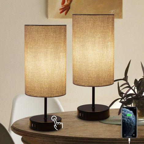 Lampe de chevet, 3 Températures de Couleur Contrôle Tactile, 2 Ports USB de Charge, Ampoules E27, pour chambre, le salon (Ampoule incluse) (1/5)