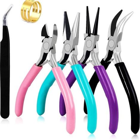 Ensemble complet de 4 outils de précision pour la fabrication et la réparation de bijoux, comprenant une pince pointue, une pince coupante, une pince ronde et une pince plate, en acier inoxydable avec (1/5)