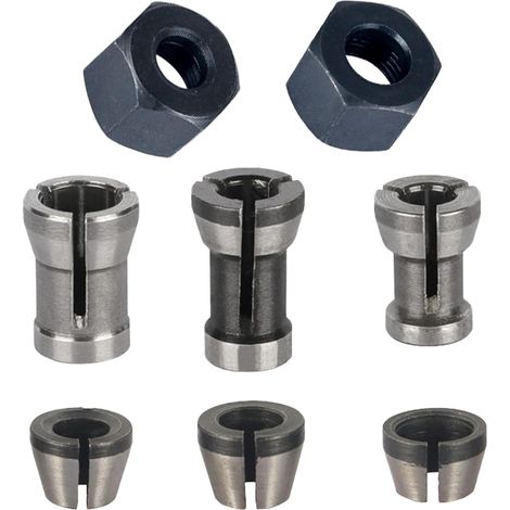 8 Pièces Pinces de Serrage pour Défonceuse, 6 mm 6.35 mm 8 mm Mandrin de Fraise à Bois Mandrin de Fraiseuse avec 2 écrous Pinces de Précision pour Gravure (1/5)