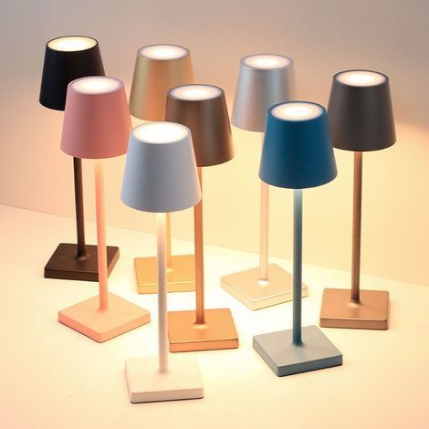 Lámpara de escritorio LED recargable de aluminio – Control táctil – Función de atenuación de tres colores – Dimensiones: 10 x 38 cm – Iluminación moderna para restaurantes y bares (1/2)