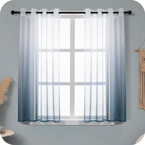 Paire de rideaux voile semi-transparents, couleur dégradée, blanc et gris, rideau pour salon, chambre, chambre d'enfant, cuisine et intérieurs, 2 panneaux avec œillets 140 x 148 cm (1/5)
