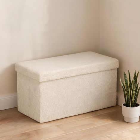 Pouf coloris blanc crème en polyester MDF 76 x 38 x 38 cm (1/5)