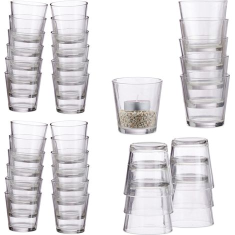 Set da 36 Portacandele, Rotondi, Decorazione da Tavolo, Bicchierini per Dessert, Vetro, 7,5 cm Ø,trasparenti