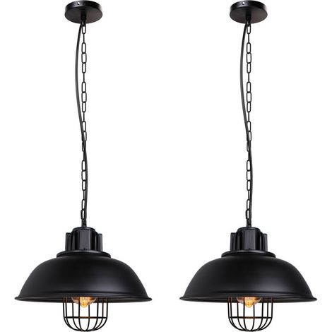 2X Nostalgic Retro Pendant Light Metal Art Ceiling Light Industrial Vintage Ceiling Light For Cafe Office Bar Club Black Ø33Cm
