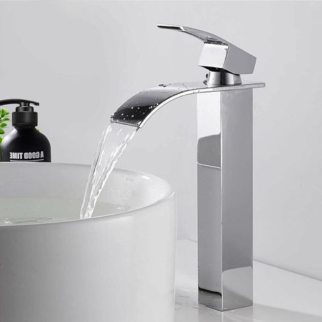 Robinet Salle de Bain, Design Moderne de Cascade Robinet Lavabo, Conception de Corps en Métal Durable Avec Chromage en Métal de Qualité Supérieure. Eau Chaude et Froide Réglable (1/5)