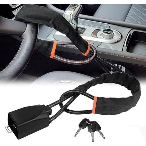 Antivol Voiture Volant, Bloque Volant Voiture Serrure Antivol Utilitaire avec 2 Clés Dispositif Antivol de Voiture pour Voitures SUV Camions Fourgonnettes, Noir (1/5)