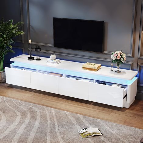 Mobile TV 180 x 34 x 40 cm con 4 cassetti, LED Bluetooth, finitura bianco lucido DESVIAE (1/5)