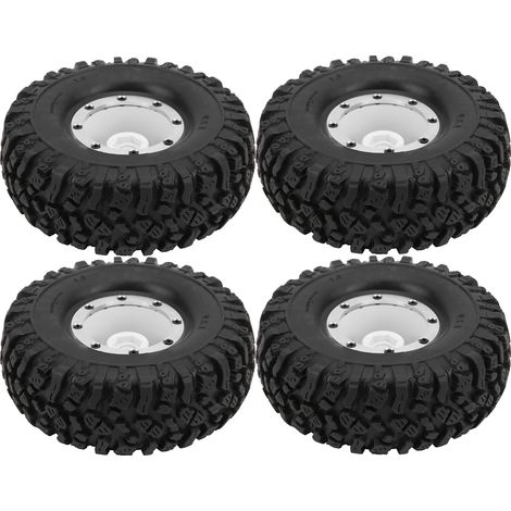Lot de 4 jantes en alliage de 1,9 pouce et pneus en caoutchouc de 115 mm, blanc, pour voiture télécommandée 1/10. (1/5)