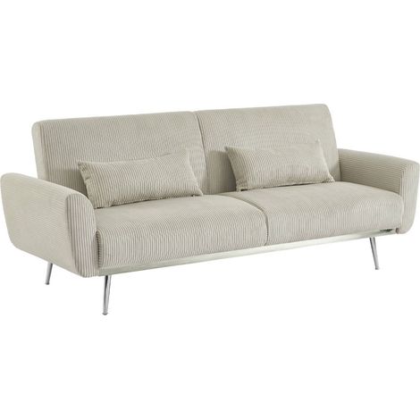 sweeek - 2-3-Sitzer Design-Schlafsofa mit Cordbezug und verchromten Metallfüßen , Cord, Hellgrau