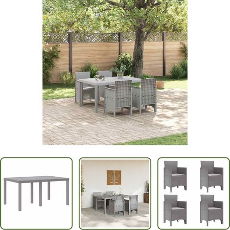 Gartenmöbel - Garten Essgruppe 5 pcs Hellgrau Polt Rattan (1/5)