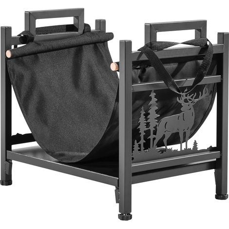 Support de Bois de Chauffage Intérieur, 45 cm Porte-Bûches Courbé avec Sac en Toile, Capacité 18 kg, Acier Laqué, Rangement Bois Cheminée (1/5)