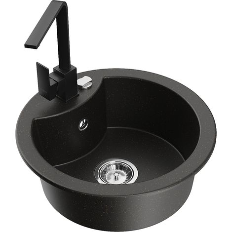 Mexen Diego fregadero de granito de 1 seno con grifo de cocina Rita, negro/dorado met谩lico - 6512-75-670300-70 (1/5)