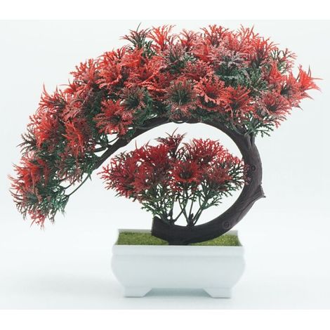Fleur artificielle en pot, plante en pot simulée, décoration pour la maison ou le bureau (rouge) (1/5)