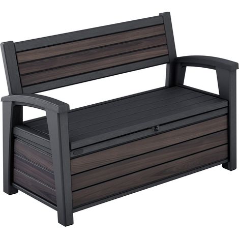 Banc de Rangement Extérieur Deco Coat - 227L de Stockage - Dimensions : 130 x 60 x 85 cm - Résine Résistante aux Intempéries, Finition Bois Rosewood (1/5)