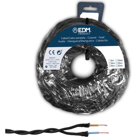 Carrete cable paralelo textil trenzado h05vv-f 2 x 1,50 mm² negro, 5 m (1/2)