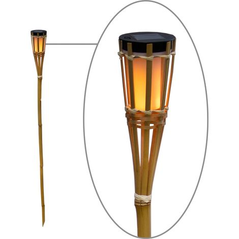 LED Gartenfackel Solar 120 cm hoch aus Bambus 1700 K extra warmweiß IP44 Solarleuchte Gartenlampe (1/5)