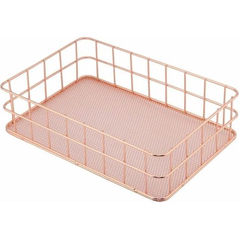 Aufbewahrungskorb in Roségold, Aufbewahrungskorb aus roségoldenem Eisen, Schreibtisch-Organizer - Fei Yu