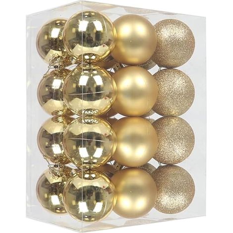 3 cm Lot de 24 boules de Noël dorées mates, scintillantes, petites pour l'extérieur, décorations de sapin de Noël à suspendre (1/5)