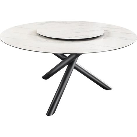 Runder Esstisch AXYA 150 cm mit drehbarer Tischplatte in weißer Marmoroptik (1/5)