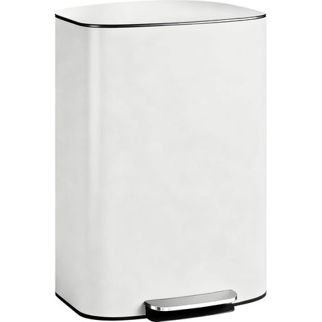 Poubelle de cuisine, 50 litres, à pédale avec système de maintien en position ouverte, couvercle à fermeture amortie, blanc crème