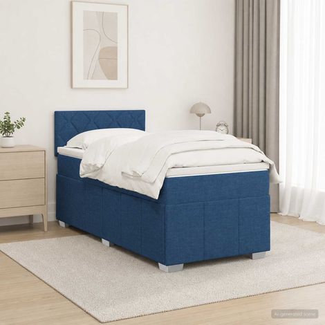 Cama box spring con colchón con tiras LED Azul 90 x 200 cm Tela (1/5)