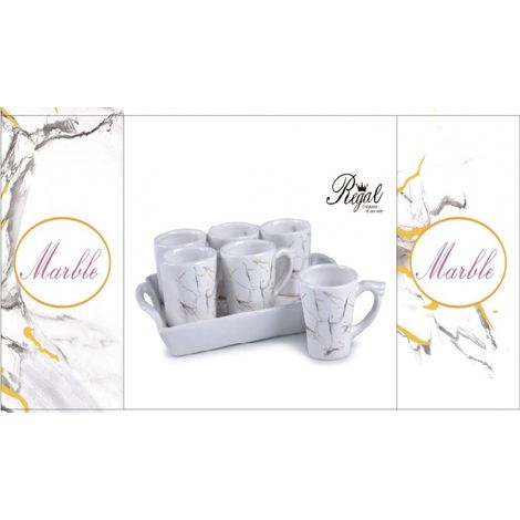 Set 6 Tazze Tazzine Caffe' con Vassoio in Ceramica Decoro Marble (1/2)