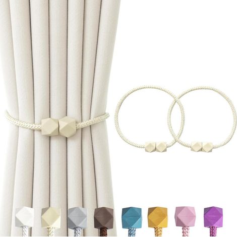 Attaches de Rideaux Magnétiques Cubes Modernes - Lot de 2, Fixation Sûre et Ajustable pour Tous Types de Rideaux (1/5)
