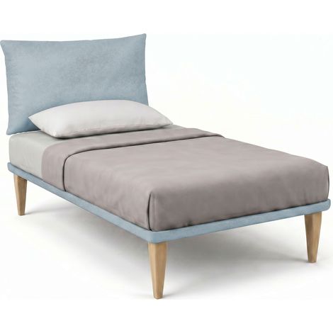 Letto 1 Piazza e Mezza con Rete Rivestita 120x200 cm Microfibra Azzurro Tessis Testata Soft (1/5)