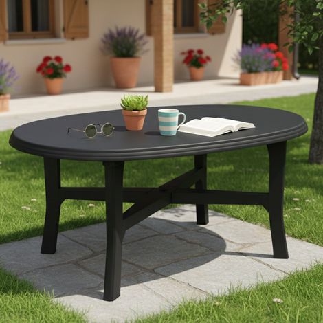 Mesa de Exterior Simmsville, 6 Asientos, Longitud Máxima 165 cm Made in Italy, Acabado Liso, 165x110x72h cm Negro Antracita (1/3)