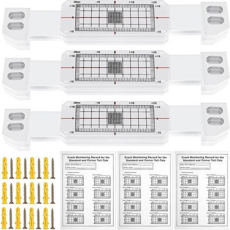 Enregistrement de Surveillance des Fissures 3 Pièces, Moniteur Révélateur D'Angle en Acrylique, Dispositif de Surveillance des Fissures Révélatrices, Instrument de Mesure (1/5)