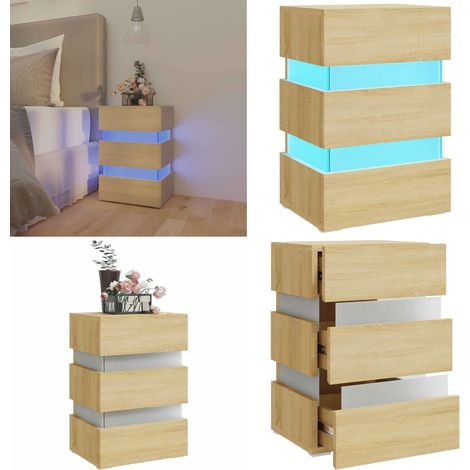 LED-Nachttisch Sonoma-Eiche 45x35x67 cm Holzwerkstoff - LED-Nachttisch - Nachttisch Mit Beleuchtung - Holzwerkstoff Tisch - Wohnzimmer Deko - Schlafzimmer Einrichtung - Home & Living (1/5)