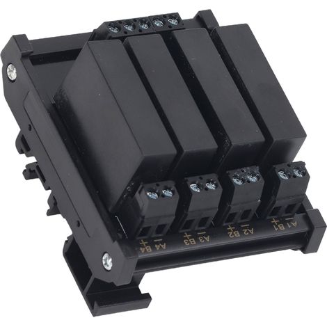 Module relais CC/CC 4 pôles, montage sur rail DIN, relais statique, borne négative commune, entrée 3-32 V, charge 5-8 A, charge 5-60 V