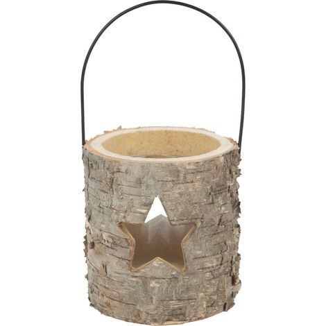 TrendLine Deko Laterne Holz Baumstamm 8 x 7,5 x 8 cm braun Figur