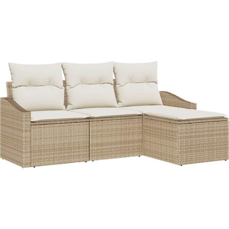 Sofa Set with Cushion 4 pcs Beige and Cream Poly Rattan vidaXL