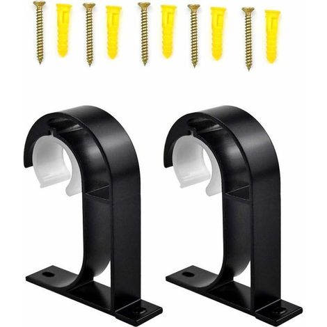 2 pcs Support de Tringle à Rideau Supports de Fixation au Plafond Support Tringle Penderie en Alliage de Zinc pour Chambre Salon avec Vis Tuyaux d'expansion (Noir)