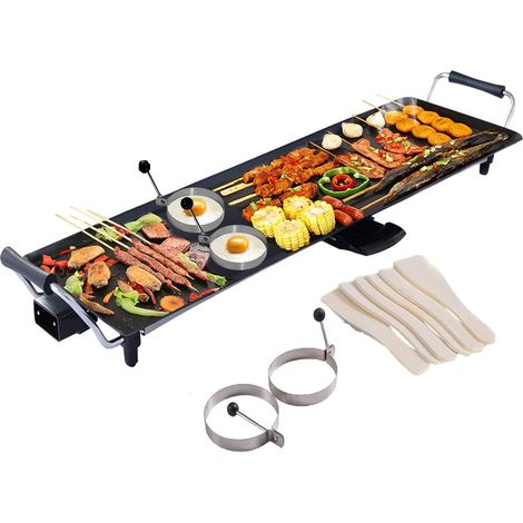 COSTWAY XL Electric Teppanyaki Table Grill,70 x 23CM BBQ Griddle Non-Stick Barbecue Hot Plate with Spatulas and 2 Egg Rings (1/5)