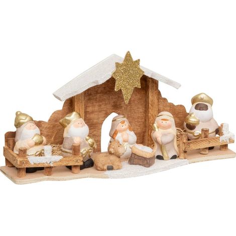 Presepe 7 santoni 33x16cm gres e mdf - Feeric lights & christmas