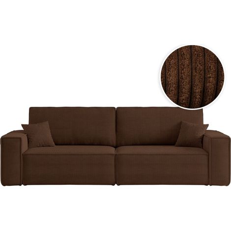 Loungitude – Canapé convertible 3 places en velours côtelé – Couchage d'appoint pratique – Coffre de rangement intégré – Marron
